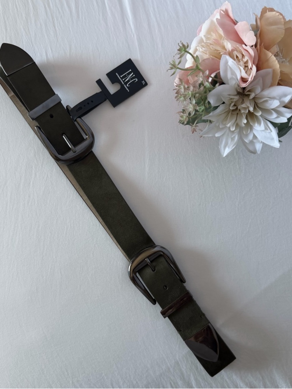 INC International Concepts Olive Green Leather Belt